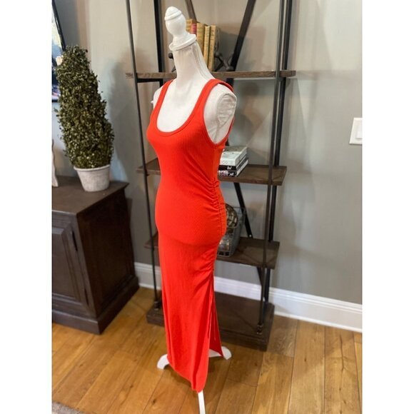 The Range Alloy Rib Cinched Bodycon Midi Dress Fuego Red Orange Womens Medium - Picture 9 of 13